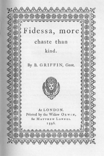 Title page of 	 Fidessa, by Bartholomew Griffin.