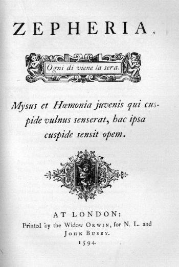 Title page of Zepheria. Anonymous.
